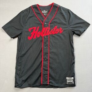 Hollister Baseball Jersey Button Up Short Sleeve Top Red Trim XS